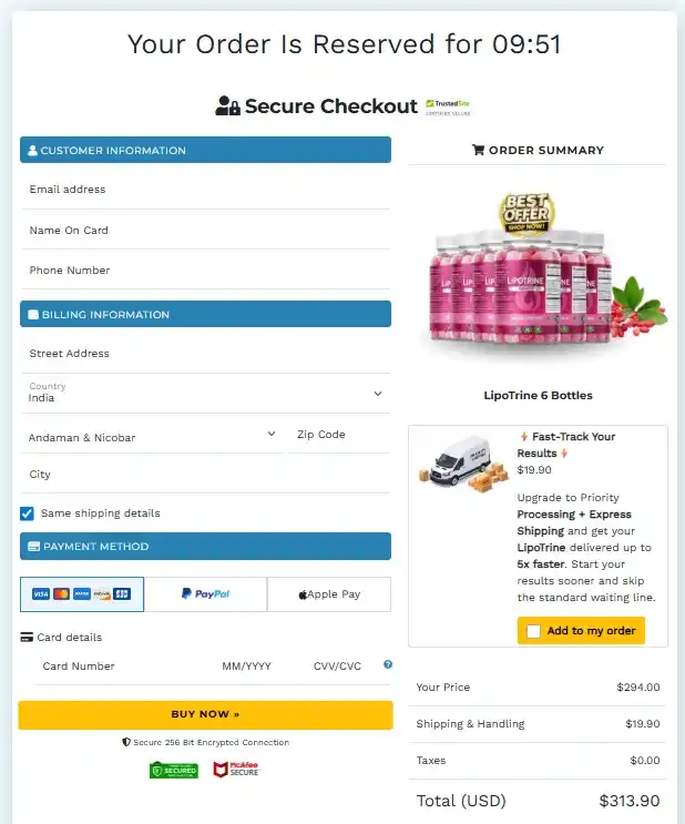 LipoTrine Order Page